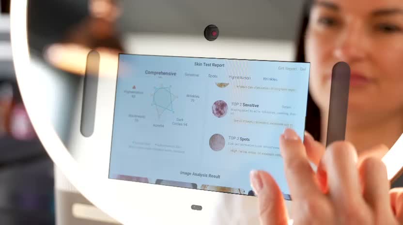 A skin test report on screen, showing the scored chart and the top concerns found